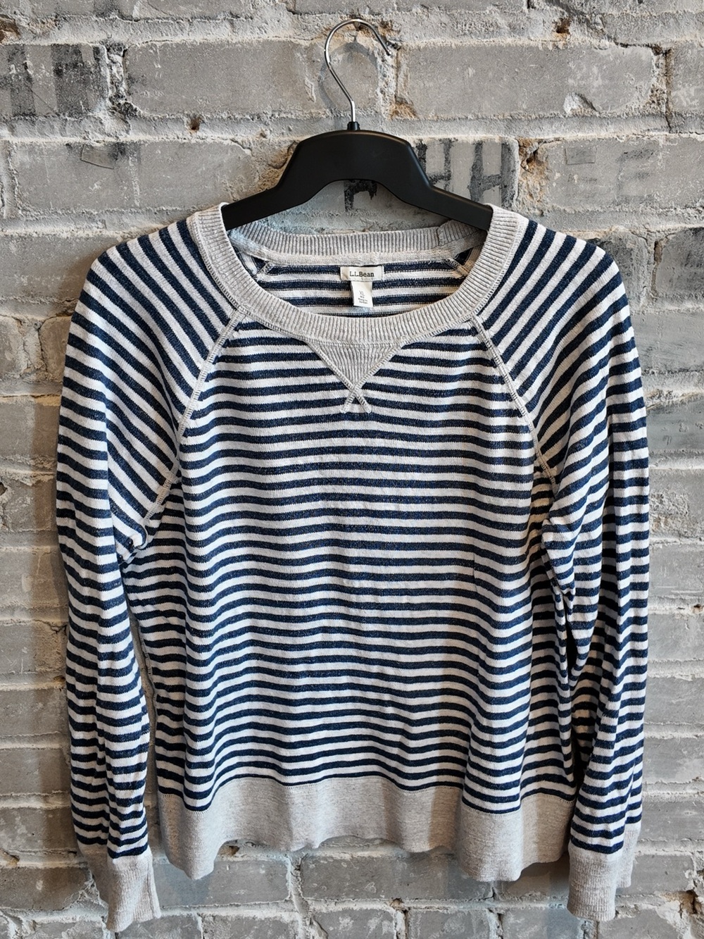 L.L. Bean Striped Raglan Crewneck Sweatshirt XL Blue Grey